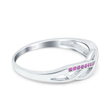 Infinity Twisted Half Eternity Wedding Band Ring Round Simulated Pink CZ 925 Sterling Silver