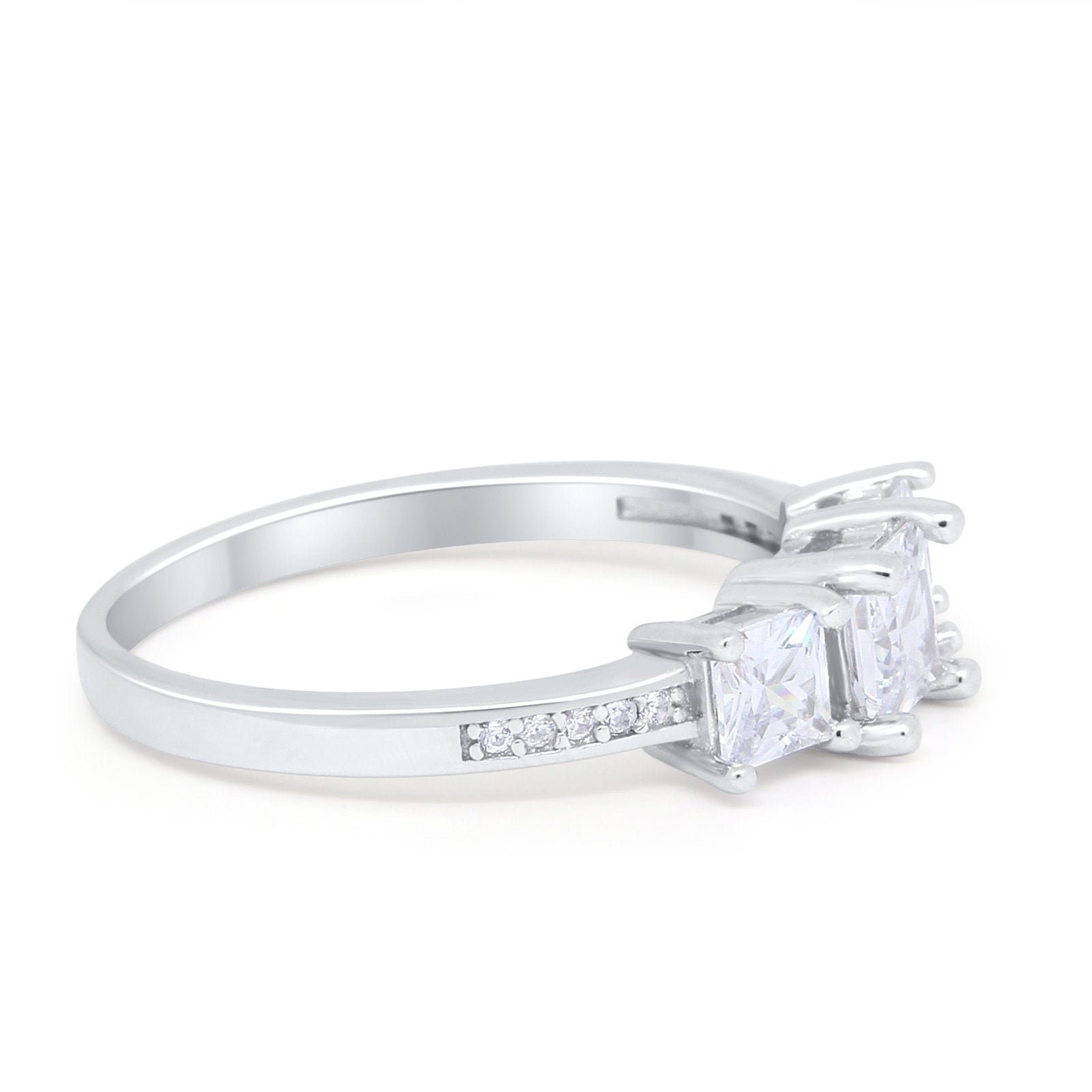 Three Stone Engagement Ring Princess Cut Simulated CZ 925 Sterling Silver