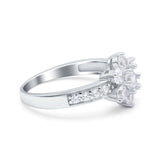 Flower Solitaire Engagement Ring Simulated Cubic Zirconia 925 Sterling Silver