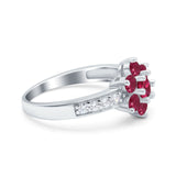 Flower Solitaire Engagement Ring Simulated Ruby CZ 925 Sterling Silver