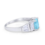 Engagement Ring Radiant Cut Simulated Aquamarine CZ 925 Sterling Silver