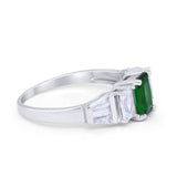 Engagement Ring Radiant Cut Simulated Green Emerald CZ 925 Sterling Silver