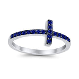 Wedding Eternity Sideways Cross Rings Simulated Blue Sapphire CZ 925 Sterling Silver