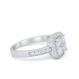Halo Dazzling Accent Wedding Ring Simulated Cubic Zirconia 925 Sterling Silver