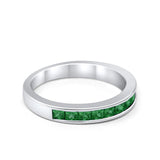 Half Eternity Band Wedding Ring Princess Cut Simulated Green Emerald CZ 925 Sterling Silver