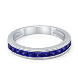 Half Eternity Band Wedding Ring Simulated Blue Sapphire CZ 925 Sterling Silver