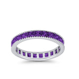 Full Eternity Wedding Band Ring Simulated Amethyst CZ 925 Sterling Silver