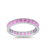 Full Eternity Wedding Band Ring Simulated Pink CZ 925 Sterling Silver