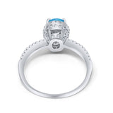 Halo Fashion Ring Oval Lab Created Blue Opal Accent 925 Sterling Silver