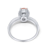 Halo Fashion Ring Oval Simulated Morganite CZ Accent 925 Sterling Silver