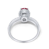 Halo Fashion Ring Oval Simulated Ruby CZ Accent 925 Sterling Silver