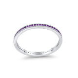 Full Eternity Stackable Band Rings Simulated Amethyst CZ 925 Sterling Silver