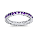 Eternity Wedding Band Rings Round Simulated Amethyst CZ 925 Sterling Silver