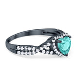 Heart Promise Ring Infinity Shank Black Tone, Simulated Paraiba Tourmaline CZ 925 Sterling Silver