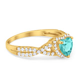 Heart Promise Ring Infinity Shank Yellow Tone, Simulated Paraiba Tourmaline CZ 925 Sterling Silver