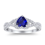 Heart Promise Ring Infinity Shank Simulated Blue Sapphire CZ 925 Sterling Silver