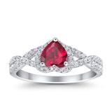 Heart Promise Ring Infinity Shank Simulated Ruby CZ 925 Sterling Silver