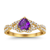 Heart Promise Ring Infinity Shank Yellow Tone, Simulated Amethyst CZ 925 Sterling Silver