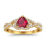 Heart Promise Ring Infinity Shank Yellow Tone, Simulated Ruby CZ 925 Sterling Silver