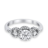 Halo Wedding Ring Round Simulated Cubic Zirconia 925 Sterling Silver