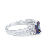 Vintage Engagement Ring Simulated Rainbow CZ 925 Sterling Silver