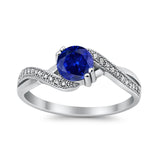 Crisscross Wedding Ring Round Simulated Blue Sapphire CZ 925 Sterling Silver