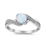 Crisscross Wedding Ring Round Lab Created White Opal 925 Sterling Silver