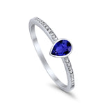 Accent Teardrop Wedding Ring Simulated Blue Sapphire CZ 925 Sterling Silver