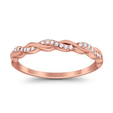 Half Eternity Infinity Twisted Band Rings Rose Tone, Simulated CZ 925 Sterling Silver