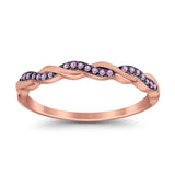 Half Eternity Infinity Twisted Band Rings Rose Tone, Simulated Pink CZ 925 Sterling Silver