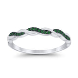 Half Eternity Infinity Twisted Band Rings Simulated Green Emerald CZ 925 Sterling Silver