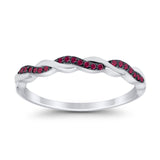 Half Eternity Infinity Twisted Band Rings Simulated Red Ruby CZ 925 Sterling Silver