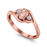 Wedding Ring Oval Cut Rose Tone, Simulated Morganite CZ 925 Sterling Silver