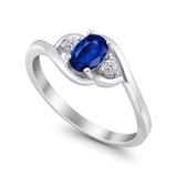 Oval Wedding Ring Simulated Blue Sapphire CZ 925 Sterling Silver