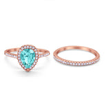 Teardrop Bridal Engagement Ring Rose Tone, Simulated Paraiba Tourmaline CZ 925 Sterling Silver