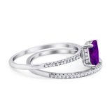 Solitaire Wedding Piece Ring Radiant Cut Simulated Amethyst CZ 925 Sterling Silver