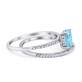 Solitaire Wedding Piece Ring Radiant Cut Simulated Aquamarine CZ 925 Sterling Silver
