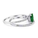 Solitaire Wedding Piece Ring Radiant Cut Simulated Green Emerald CZ 925 Sterling Silver