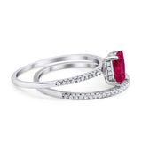 Solitaire Wedding Piece Ring Radiant Cut Simulated Ruby Cubic Zirconia 925 Sterling Silver