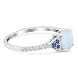Art Deco Wedding Ring Simulated Blue Sapphire CZ Round Lab Created White Opal 925 Sterling Silver