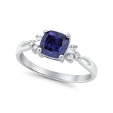 Cushion Wedding Ring Simulated Blue Sapphire CZ 925 Sterling Silver
