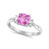 Cushion Wedding Ring Simulated Pink CZ 925 Sterling Silver