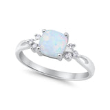 Cushion Wedding Ring Lab Created White Opal 925 Sterling Silver