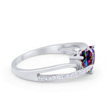 Engagement Heart Promise Ring Simulated Rainbow CZ 925 Sterling Silver