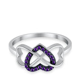 Infinity Heart Promise Eternity Ring Simulated Amethyst CZ 925 Sterling Silver