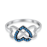 Infinity Heart Promise Eternity Ring Simulated Blue Topaz CZ 925 Sterling Silver