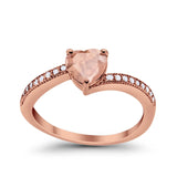 Heart Promise Ring Rose Tone, Simulated Morganite CZ  925 Sterling Silver