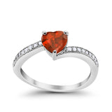 Heart Promise Ring Round Simulated Garnet CZ 925 Sterling Silver