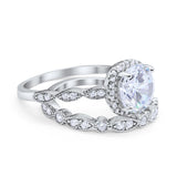 Halo Solitaire Piece Engagement Ring Round Simulated CZ 925 Sterling Silver