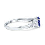 Engagement Ring Oval Simulated Blue Sapphire CZ Accent 925 Sterling Silver